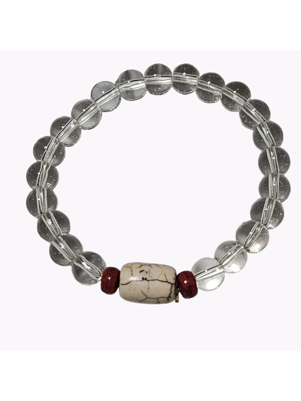 Classic Retro Beaded Stretch Bracelet Barrel Red Clear Beads Fashion Jewelry